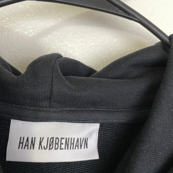 Han Kjoberhavn Black Hoodie Sweatshirt Medium Mens White Logo Pullover Heavy - Picture 8 of 10